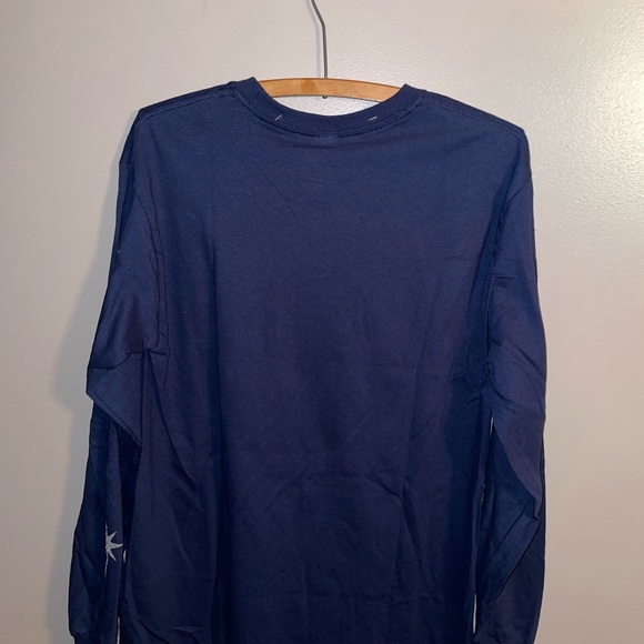 Christmas themed, navy long sleeve Guildan t-shirt with silver sparkle "JOY" - Picture 3 of 5